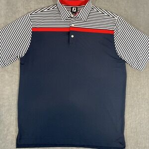 Footjoy FJ Mens XL Navy White Stripe‎ Red Accents Performance Golf Polo Shirt